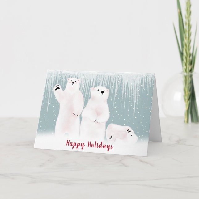 Christmas Polar Bear Family In Snow Card (Front)