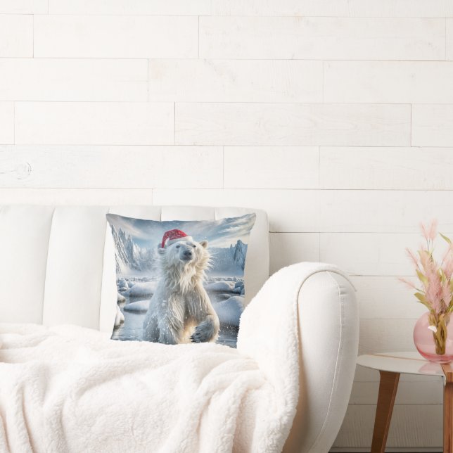Christmas Polar Bear In Arctic Water Cushion (Couch)