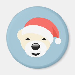 Christmas Polar Bear in Red Hat on Light Blue Magnet