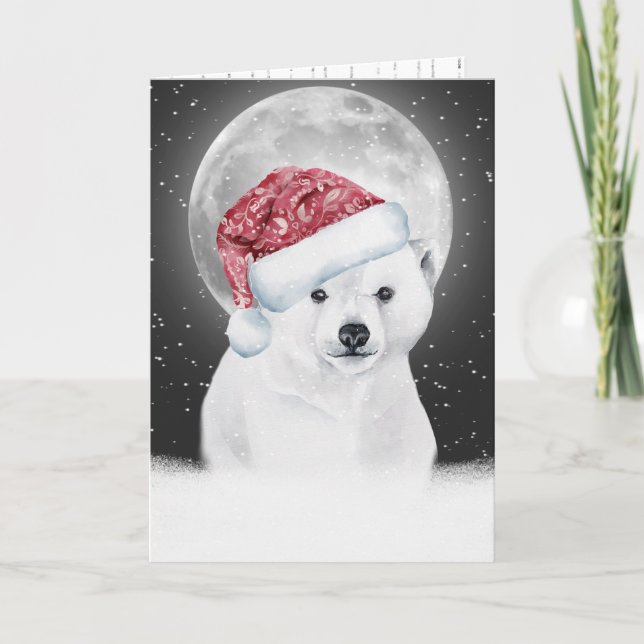 Christmas Polar Bear In Snowflakes  Card (Front)
