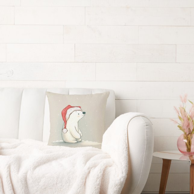 Christmas Polar Bear In Snowflakes Cushion (Couch)