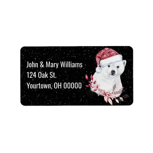 Christmas Polar Bear In Snowflakes Label (Front)