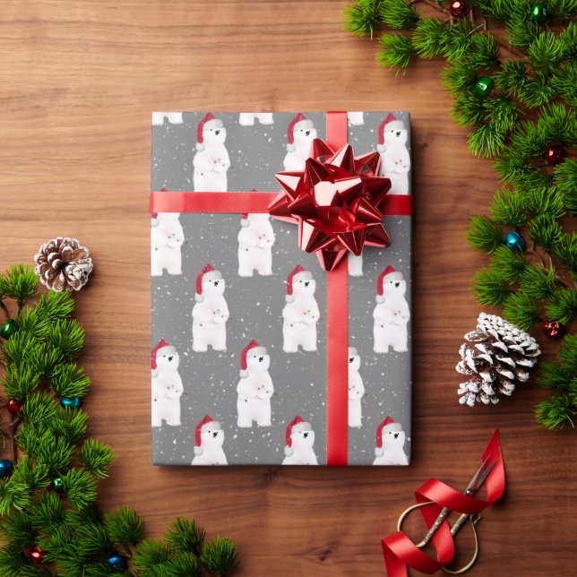 Christmas Polar Bear in Snowflakes Wrapping Paper (Holiday Gift)