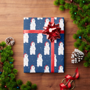 Christmas Polar Bear in Snowflakes Wrapping Paper