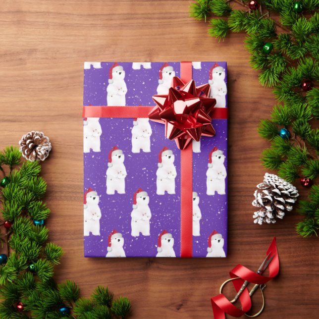 Christmas Polar Bear in Snowflakes  Wrapping Paper (Holiday Gift)