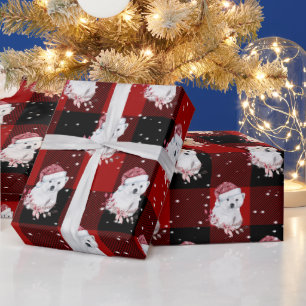 Christmas Polar Bear On Buffalo Plaid Wrapping Paper