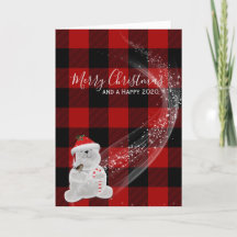 Christmas polar bear on lumberjack plaid