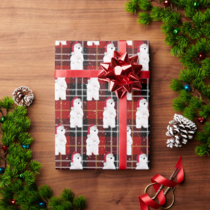 Christmas Polar Bear On Tartan Plaid Wrapping Paper