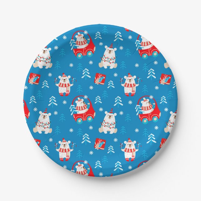 Christmas Polar Bear Paper Plate (Front)