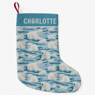 Christmas Polar Bear Pattern Personalised Name Small Christmas Stocking