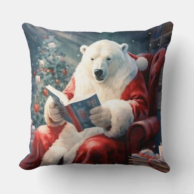 Christmas Polar Bear reading Cushion (Front)