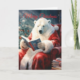 Christmas Polar Bear reading Holiday Card
