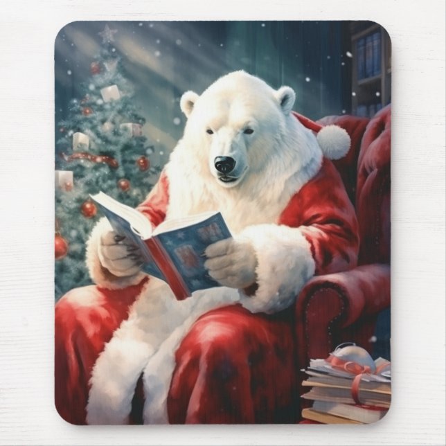 Christmas Polar Bear reading Mouse Pad (Front)