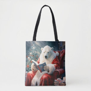 Christmas Polar Bear reading Tote Bag