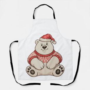 Christmas Polar Bear Santa Hat Xmas Holiday Season Apron