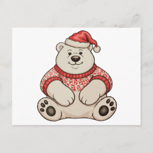 Christmas Polar Bear Santa Hat Xmas Holiday Season Postcard