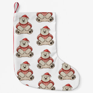 Christmas Polar Bear Santa Hat Xmas Holiday Season Small Christmas Stocking