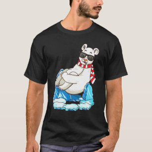 Christmas Polar Bear Sitting On Ice Wearing Holida T-Shirt