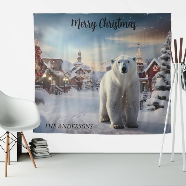 Christmas Polar Bear Snow Holiday Photo Backdrop Tapestry (Creator Uploaded)