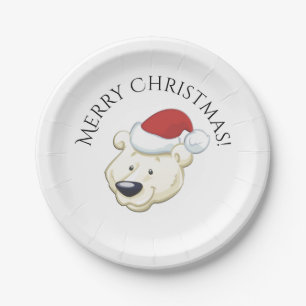 Christmas Polar Bear Wishes Merry Xmas Paper Plate