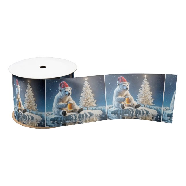 Christmas Polar Bear With Beer Satin Ribbon (Spool)