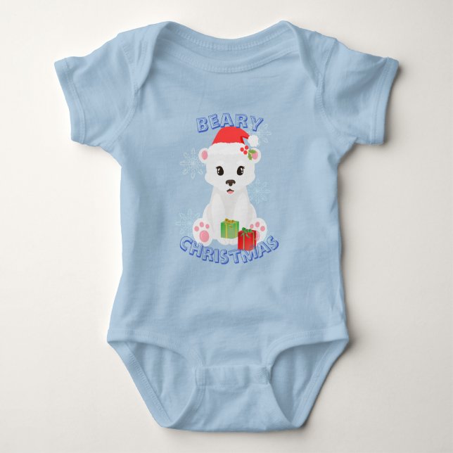 Christmas Polar Bear with Gifts Customisable Baby Bodysuit (Front)