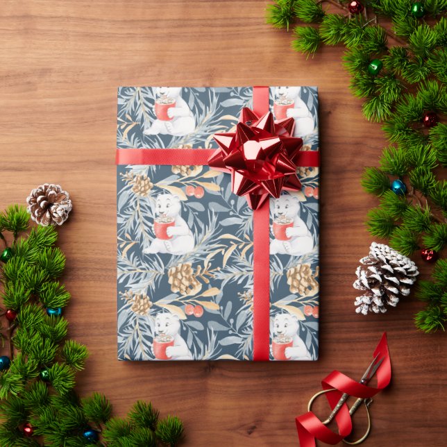 Christmas Polar Bear With Hot Cocoa Wrapping Paper (Holiday Gift)