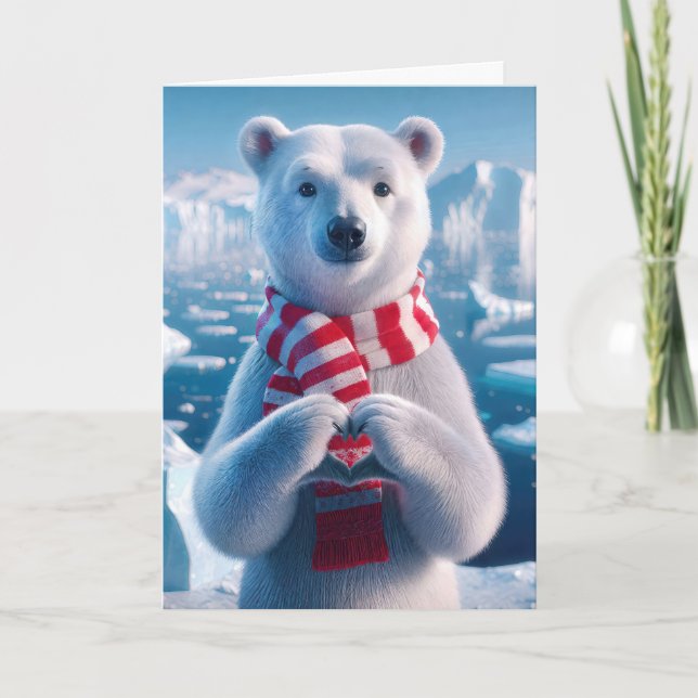 Christmas Polar Bear With Paws Forming a Heart Card (Front)