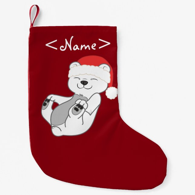 Christmas Polar Bear with Red Santa Hat Small Christmas Stocking (Front)