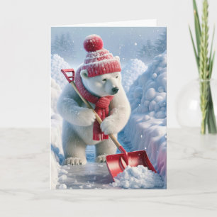 Christmas Polar Bear With Red Shovel Holiday Card
