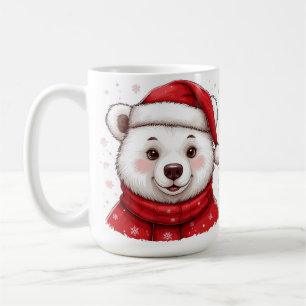 Christmas Polar Bear With Santa Hat Coffee Mug