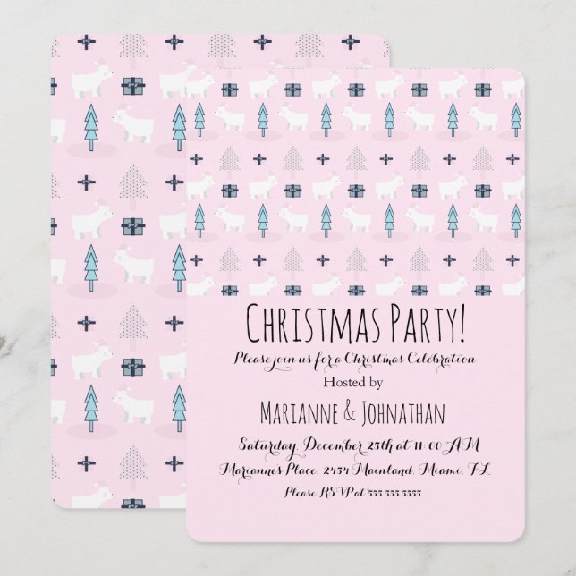 Christmas Polar BearPresents Holiday Trees Pattern Invitation (Front/Back)