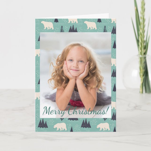 Christmas Polar Bears Evergreen Trees Snow Photo Note Card (Front)