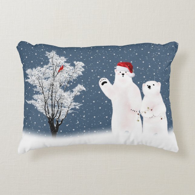 Christmas Polar Bears In Snow Decorative Cushion (Front)