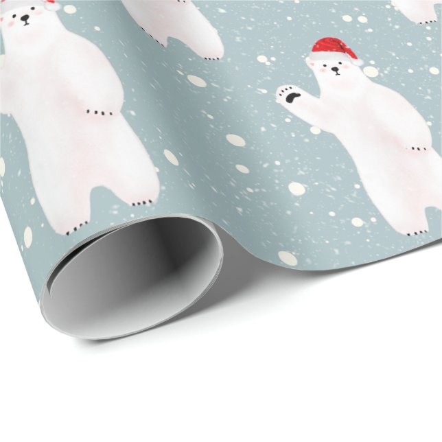 Christmas Polar Bears in Snowflakes Wrapping Paper (Roll Corner)