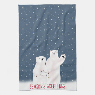 Christmas Polar Bears On Stars Kitchen Towel