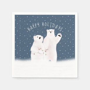 Christmas Polar Bears On Stars Napkin