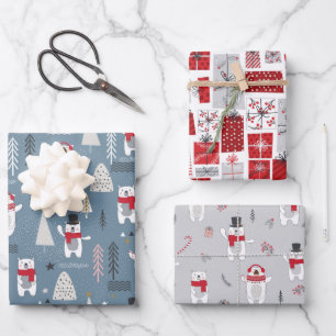 Christmas Polar Bears Presents Wrapping Paper Sheet