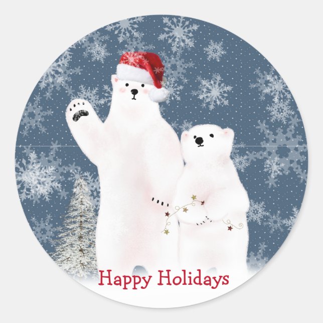 Christmas Polar Bears Square Sticker (Front)