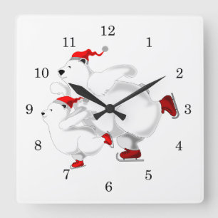 Christmas Polar Bears Wall Clock