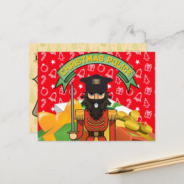 Christmas Police Greeting Card | Funny Nutcracker  (Front/Back In Situ)