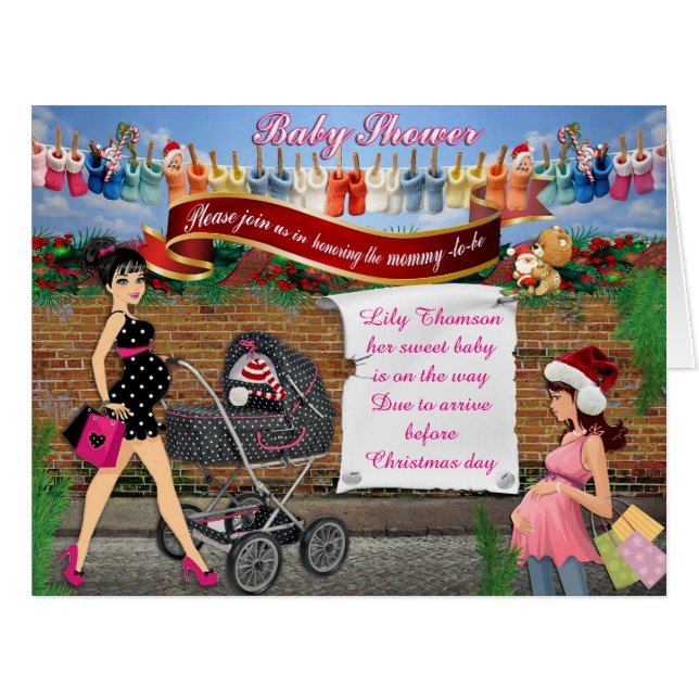 Christmas Polka-Dot Street Scene Invitation (Front Horizontal)