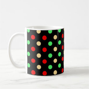 Christmas - Polka Dots Pattern on Black Background Coffee Mug