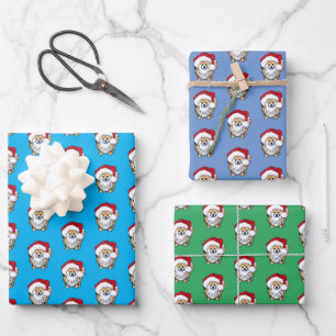 Christmas Pom Wrapping Paper Flat Sheet Set of 3