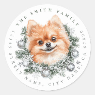 Christmas Pomeranian Dog Round Stickers