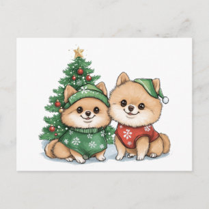 Christmas Pomeranian Dogs Holiday Postcard