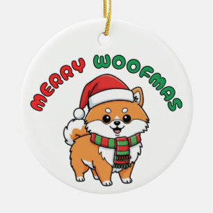 Christmas Pomeranian Ornament: Merry Woofmas Ceramic Ornament