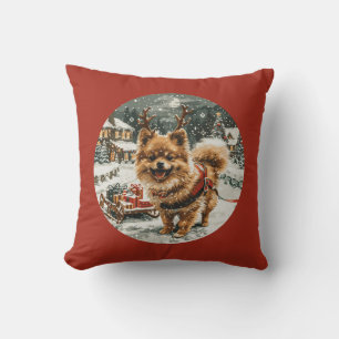 Christmas Pomeranian Reindeer Dog Cushion