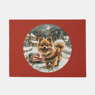 Christmas Pomeranian Reindeer Dog Doormat