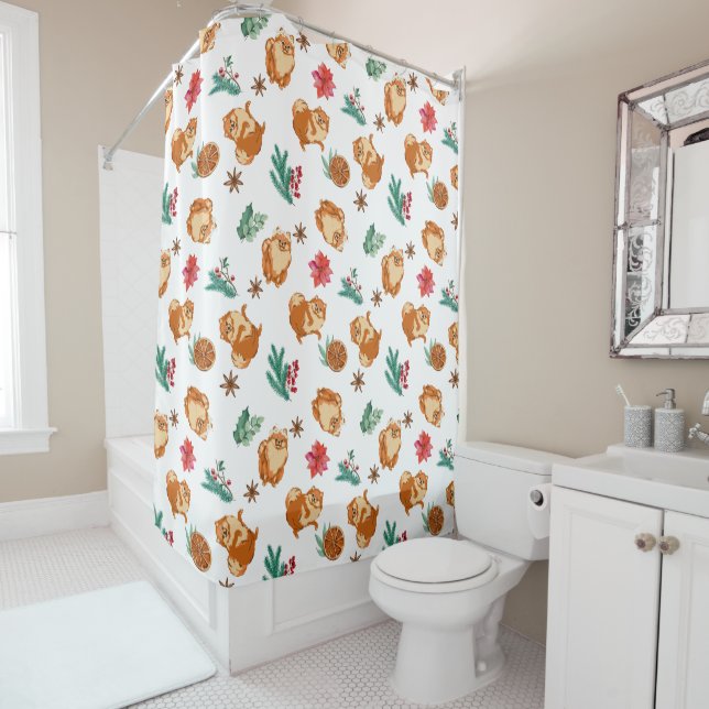 Christmas Pomeranian Shower Curtain (In Situ)